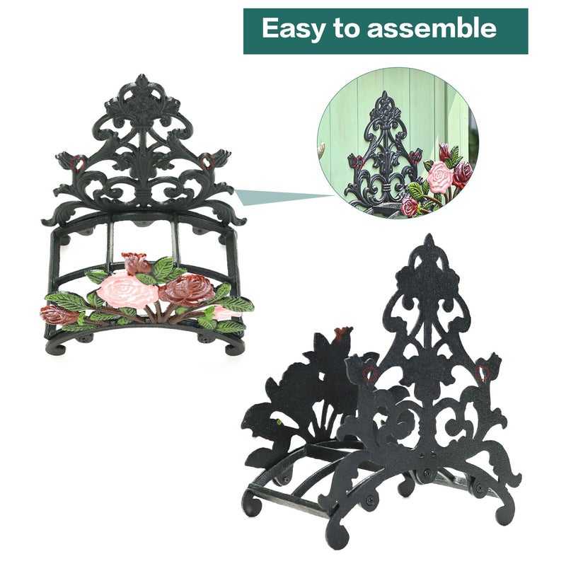 Sungmor Cast Iron Heavy Duty Garden Hose Holder - Decorative Hand-Painted Peony Wall Mounted Water Hose Hanger - Wall Decoration Hanging Hose Rack - Hose Reel Storage Butler - Metal Hose Stand - Image 3